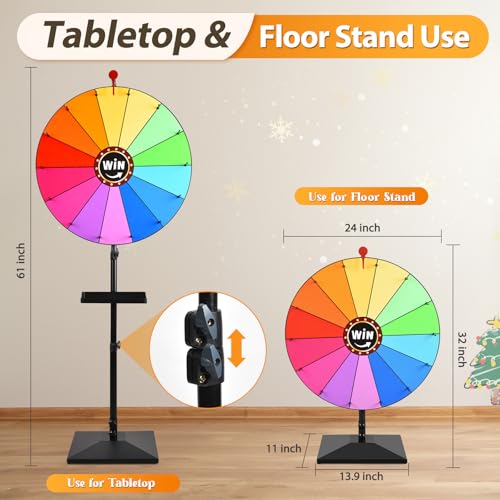 AugFir 24-inch Prize Wheel, Adjustable 32"-61" Height Desktop & Floor Stand Spinning Prize Wheel, Storable Prize Wheel Spi...