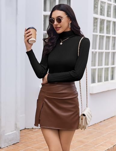 Ekouaer Women Turtleneck Tops Ribbed Long Sleeve Shirts Fall Fashion Base Layer Thermal Winter Clothes