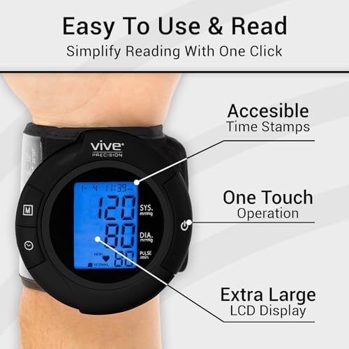 Vive Precision Smart Wrist Blood Pressure Monitor - Digital Automatic Accurate BP Cuff Machine for Irregular Heartbeat & H...