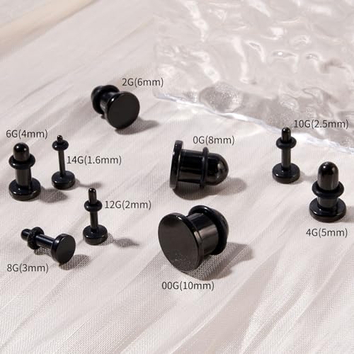 Longbeauty 18PCS 14G-00G Ear Stretching Kit Single Flat Top Gauges Plugs Surgical Steel Ear Expander Body Piercing Jewelry
