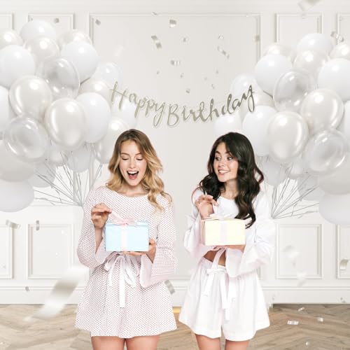 60pcs White Balloons with Clear Pearl White Balloons for Bridal Shower Wedding Bride Bachelorette Engagement Birthday Part...