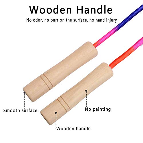 16 FT Long Jump Rope for Kids, 2 Pack Adjustable Double Dutch Skipping Rope with Wooden Handle, Multiplayer Rainbow Jumpin...