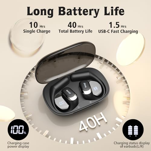 Open Ear Headphones,Over Ear Earbuds with Ergonomic Earhook,Bluetooth Headphones 5.4 with Smart Digital Display,40H Playti...