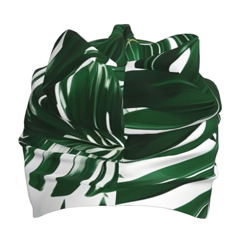 Green Palm Leafs Print Soft Beanie Winter Hat Warm Thermal Cap Headwear for Snow Play Outdoor Activities