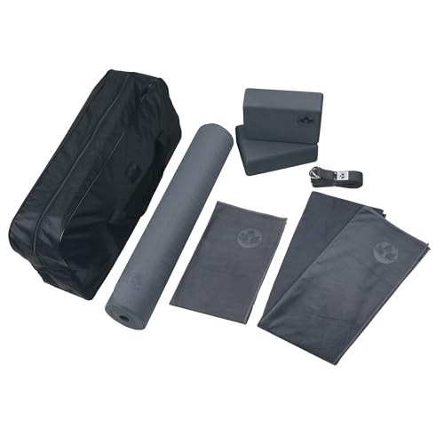 Clever Yoga - 7 Piece Yoga Kit for Women & Men, 6mm Cushioned Mat, 2 Blocks, Strap, Mat and Hand Towels & Carrying Bag - S...
