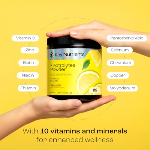 KEY NUTRIENTS Multivitamin Electrolytes Powder No Sugar - Refreshing Lemonade Electrolyte Powder - Sodium & Energy Supplem...