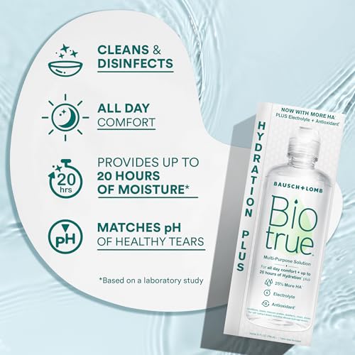Biotrue Hydration Plus Contact Lens Solution with Lens Case, Multi-Purpose Solution for Soft Lenses, Hydrates with Hyaluro...
