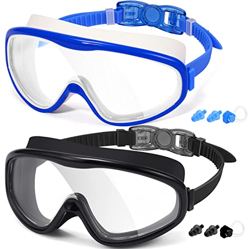 Braylin Adult Swim Goggles, 2-Pack Wide View Swim Goggles for Men Women Youth Teen, Anti-Fog, Over 15