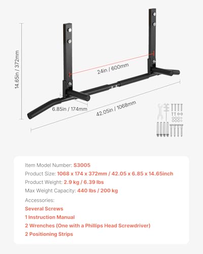 VEVOR Joist Mount Pull Up Bar, Ceiling Mounted Chin Up Bar for Home Gym, Multi-Grip Pull Ups, 42 in Width Multifunctional ...