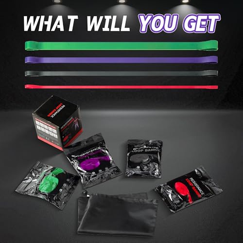 4-Level Resistance Bands Set for Pull Up Assistance, Home Gym - Elastic Silicone Exercise Bands for Physical Therapy, Stre...
