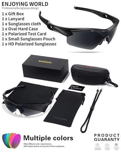 Rosemal Sports Sunglasses Polarized Cycling Sunglasses Running Driving Fishing Hiking for Men Women UV400 TAC TR90
