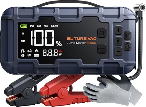 Portable 10-in-1 Car Battery Jump Starter with Air Compressor 8000A 160PSI 45W Charger, Jump Starter Jump Box (All Gas 14L...