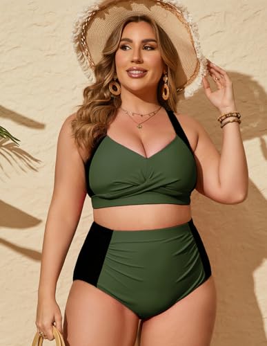 Hanna Nikole Womens High Waisted Bikini Sets Tummy Control Swimsuit Ruched Two Piece Bathing Suit