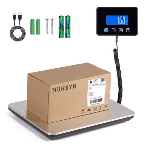 MUNBYN Shipping Scale, 440lb/1.8oz Digital Postal Scale for Packages with Hold/Tare Function, Backlit LCD, Battery & Cable...