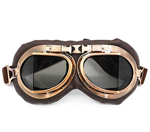 Nuoxinus Motorcycle Goggles, Vintage Aviator Pilot Style Motocross Bike Cruiser Scooter Goggle, Anti UV Anti-Scratch Dustp...