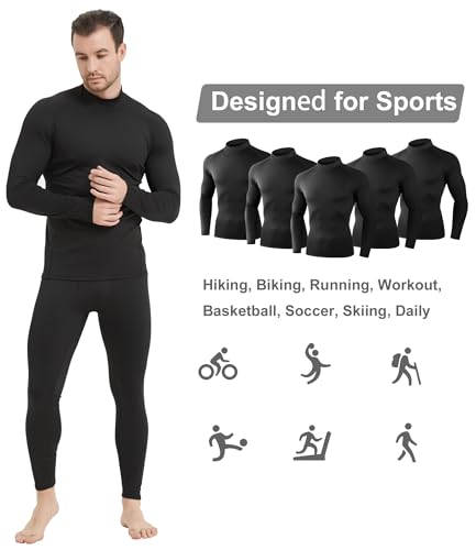 Dalavch 5 Pack Thermal Compression Shirts for Men Mock Turtleneck Long Sleeve Running Undershirt Base Layer Tops for Winter
