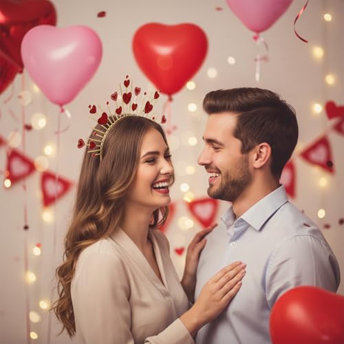 Cohortstar Valentine’s Day Glitter Heart Headband Cupid Arrow Tiara Head Bopper for Women Red Rhinestone Hair Accessories ...