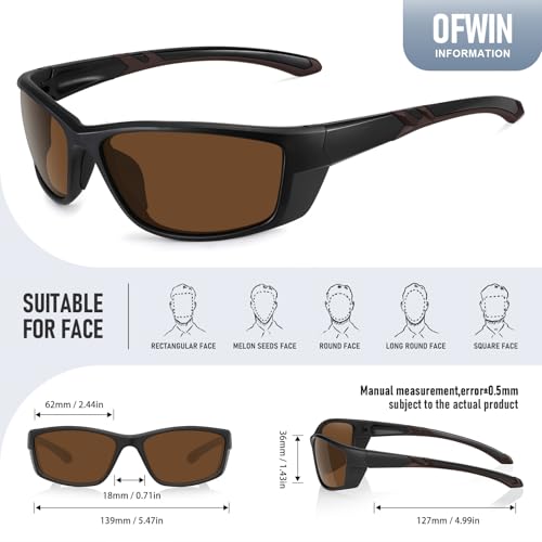 Ofwin Sports Polarized Sunglasses for Men Women UV Protective Driving Running Cycling Fishing Sun Glasses