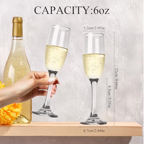 GLAZVIA Champagne Flutes Glasses Set of 6-6oz Elegant Crystal Glass, Classic Long Stem Clear Champagne Flute Gift for Wedd...