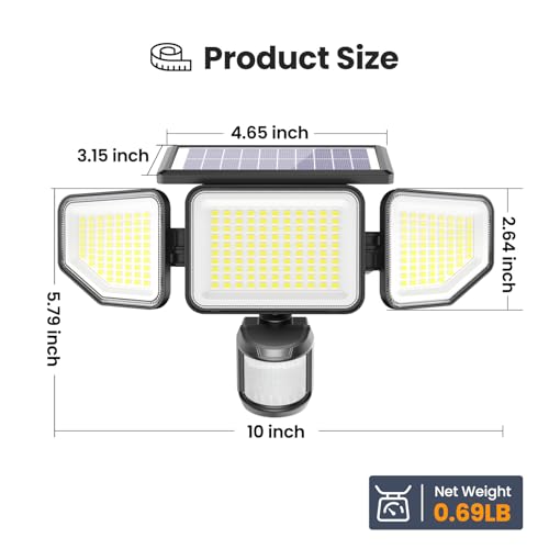 Onforu 4500LM Solar Lights Outdoor, 3 Heads Security Lights with Remote Control, IP65 Waterproof Motion Sensor Lights, 3 M...