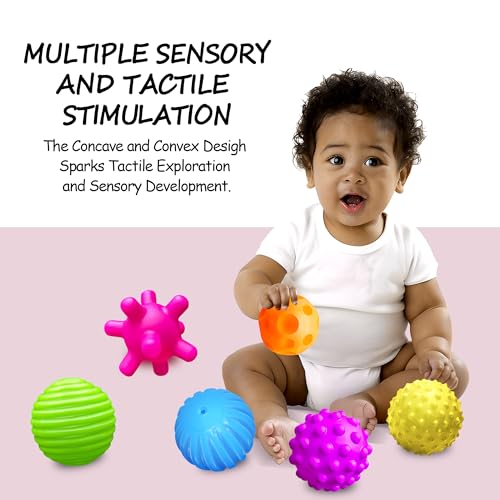 ROHSCE Baby Textured Multi Sensory Toys Massage Ball Gift Set BPA Free for Toddlers 1-3 Soft Balls Montessori Infant Baby ...