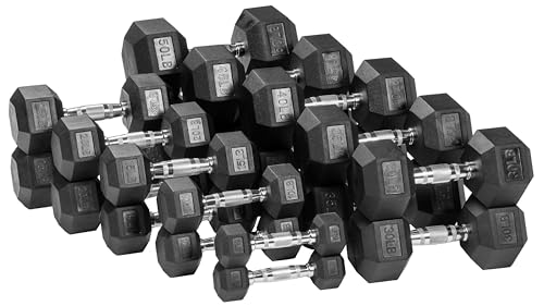 OLIXIS Rubber Hex Exercise & Fitness Dumbbell, Weights Set with Anti-Roll Design, Strength Training Equipment, Space-Savin...