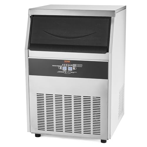 VEVOR Commercial Ice Maker Machine, 160lbs/24H Ice Maker Machine with 66lbs Storage Capacity, 80 Ice Cubes in 15 Minutes, LED Digital Display Freestanding Self-Cleaning for Bar Office Restaurant