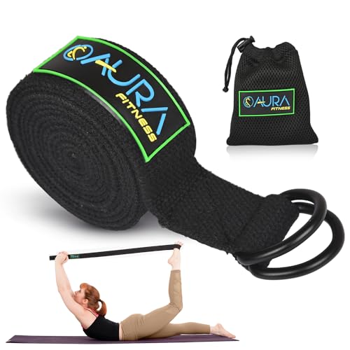 Aura Yoga Strap for Stretching | 7 feet, Yoga Belt with Non-Slip Adjustable D-Ring Buckle | Cotton Webbing stretching stra...