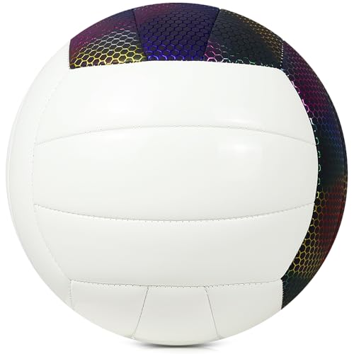 EVZOM Glow in The Dark Volleyball Size 5, Reflective Glowing Leather Volleyballs -Gift for Kids, Men, Women Indoor Outdoor...