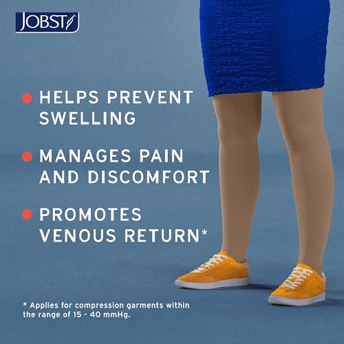 JOBST Relief 20-30 mmHg Thigh High Compression Stockings with Silicone Band, Open Toe, Beige, Medium