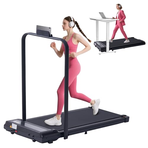 Portable Treadmill with Handles, 0.6-6.2MPH Compact Walking Pad with Handle Bar, 3.0HP Electric Walking Pads Treadmills fo...