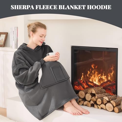NORD ECO Wearable Blanket Hoodie, Oversized Sherpa Fleece Sweatshirt Blanket with Giant Pockets & Sleeves for Adult, Cozy ...