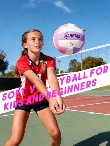 Saretas Volleyballs, PU Official Size Soft Touch Kids Volley Ball, Cute Volleyball for Girl, Christmas Volleyball Gifts fo...