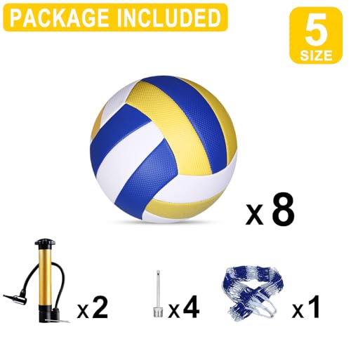 WIFOCU 8 Pack Official Size 5 Volleyballs, Premium Microfiber Composite Leather for Soft Touch, Indoor Outdoor Volleyballs...