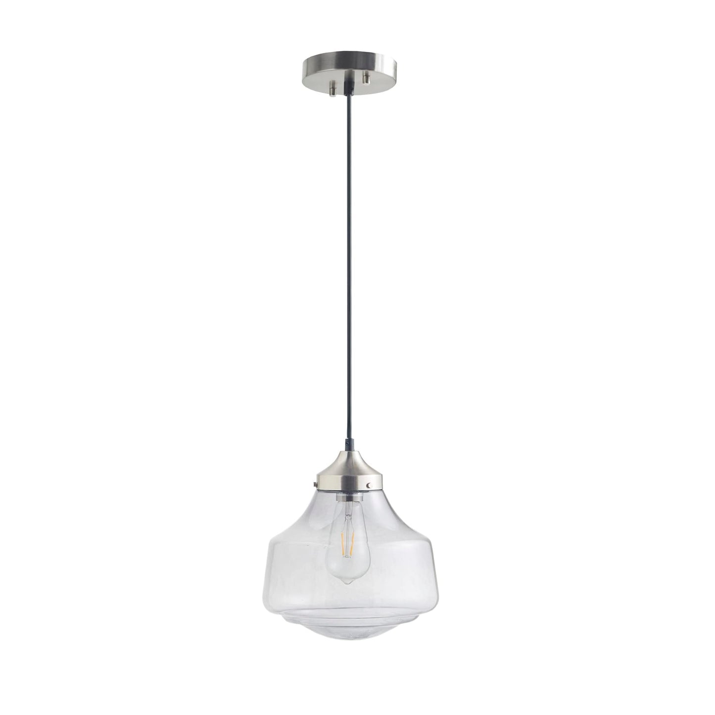 Hampton Hill Glass Pendant Light Fixture, Adjustable Bell-Shaped, Iron/Glass, 9.75in Dia x 49.25inH, Smoke Grey, Model FB151-1161