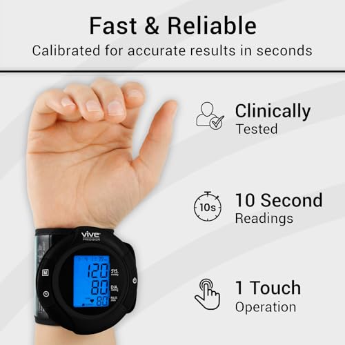 Vive Precision Smart Wrist Blood Pressure Monitor - Digital Automatic Accurate BP Cuff Machine for Irregular Heartbeat & H...