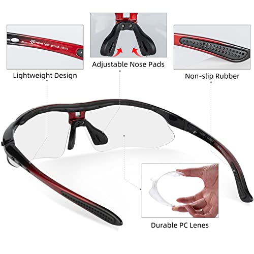 ROCKBROS Photochromic Sports Sunglasses Mens Pickleball Glasses Cycling Glasses MTB Sunglasses, with Removable Elasctic Band
