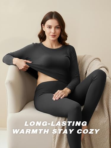 2 Packs Thermal Underwear for Women Long Johns Set for Cold Weather Base Layer Top & Bottom with Fleece Lined