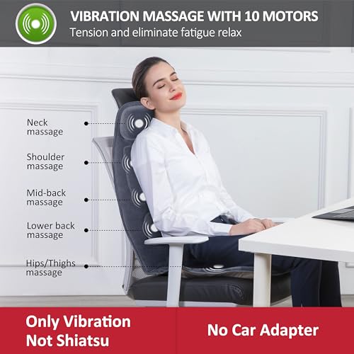 Snailax Massage Seat Cushion with Heat - Extra Memory Foam Support Pad in Neck and Lumbar,10 Vibration Massage Motors, 2 H...