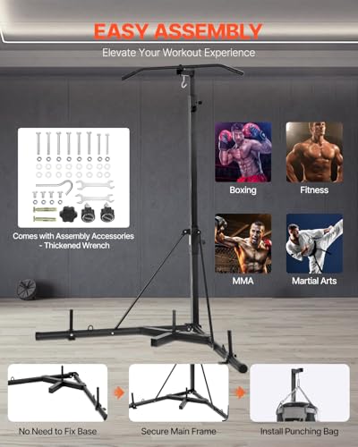 VEVOR Punching Bag Stand, Steel Heavy Duty Workout Training Equipment, Adjustable Height Boxing Punching Stand with Weight...