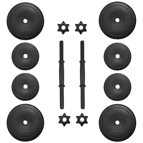 BalanceFrom 40 Pounds Vinyl Coated Dumbbell Set for Home Gym, Black – Cement Weight Plates with 14-Inch Contoured Handles ...