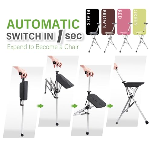 STEP2GOLD Ta-Da Chair, Portable Trekking Hiking Pole, Folding Walking Stick with Seat, Walking Cane with Chair, Foldable C...