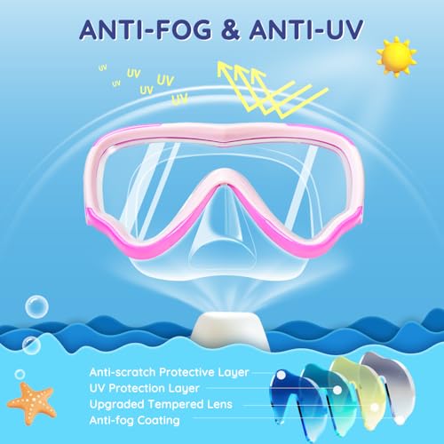 MOMUSE Kids Swim Goggles with Soft Fabric Strap, Diving Mask with 3D No-Leak Nose Cover, Anti-Fog & Shatterproof Lens, Swi...