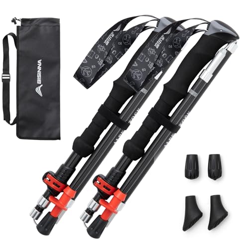 BISINNA Carbon Fiber Trekking Poles Collapsible Walking Sticks Hiking Folding Poles Quick Lock for Women and Men Hiking Mo...
