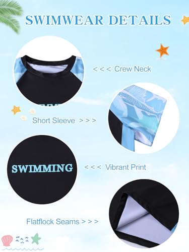 Hotfiary Boys Rash Guard Swimsuits Set Two Piece Short Sleeve Swim Shirts with Trunks Quick Dry Bathing Suit Swimwear 8-15 Y
