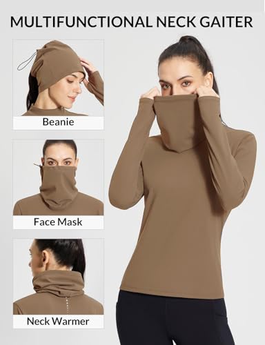 baleaf Women's Thermal Long Sleeve Shirts Fleece Mock Neck Top Warm Undershirts with Detachable Neck Gaiter Thumbholes