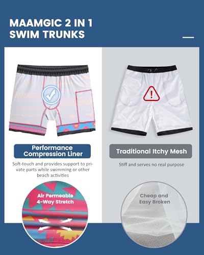 maamgic Mens 5 Inch Stretch Swimming Shorts Compression Liner Swim Trunks Swimwear Bathing Suits Beach Wear Swim Suits