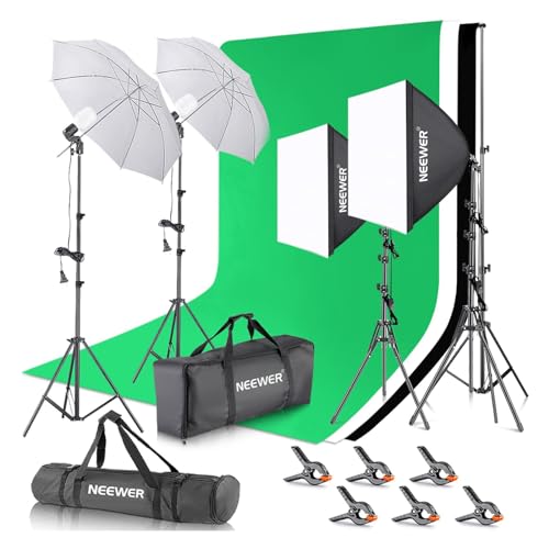 NEEWER Photography Lighting kit with Backdrops, 8.5x10ft Backdrop Stands, UL Certified 5700K 800W Equivalent 24W LED Umbre...