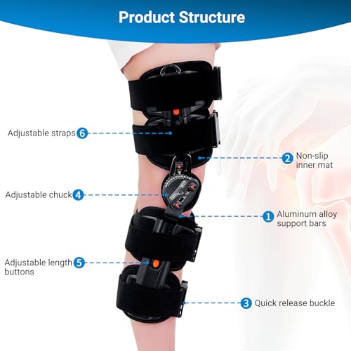 FocuBoody Hinged ROM Knee Brace,Unloader Knee Brace,Knee Immobilizer Brace,ACL, MCL and PCL Injury, Adjustable Orthopedic ...