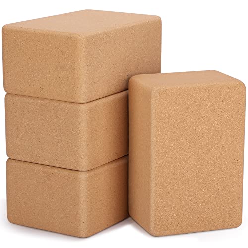 Leitee 4 Pcs Cork Yoga Blocks 9 x 6 x 4 Inch Cork Yoga Brick Non Slip Supportive Equipment High Density Bricks Wood Exerci...